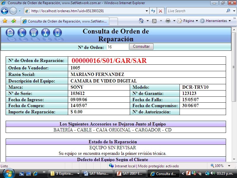 Consulta de orden de trabajo en Internet